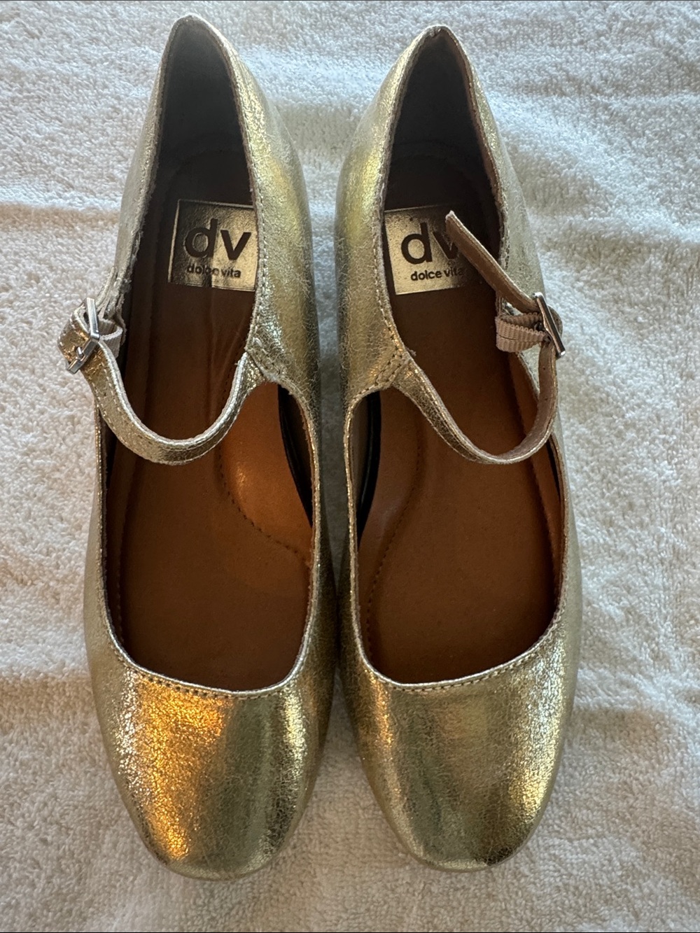 Dolce Vita Metallic Gold Mary Jane Flats with Buckle Strap
